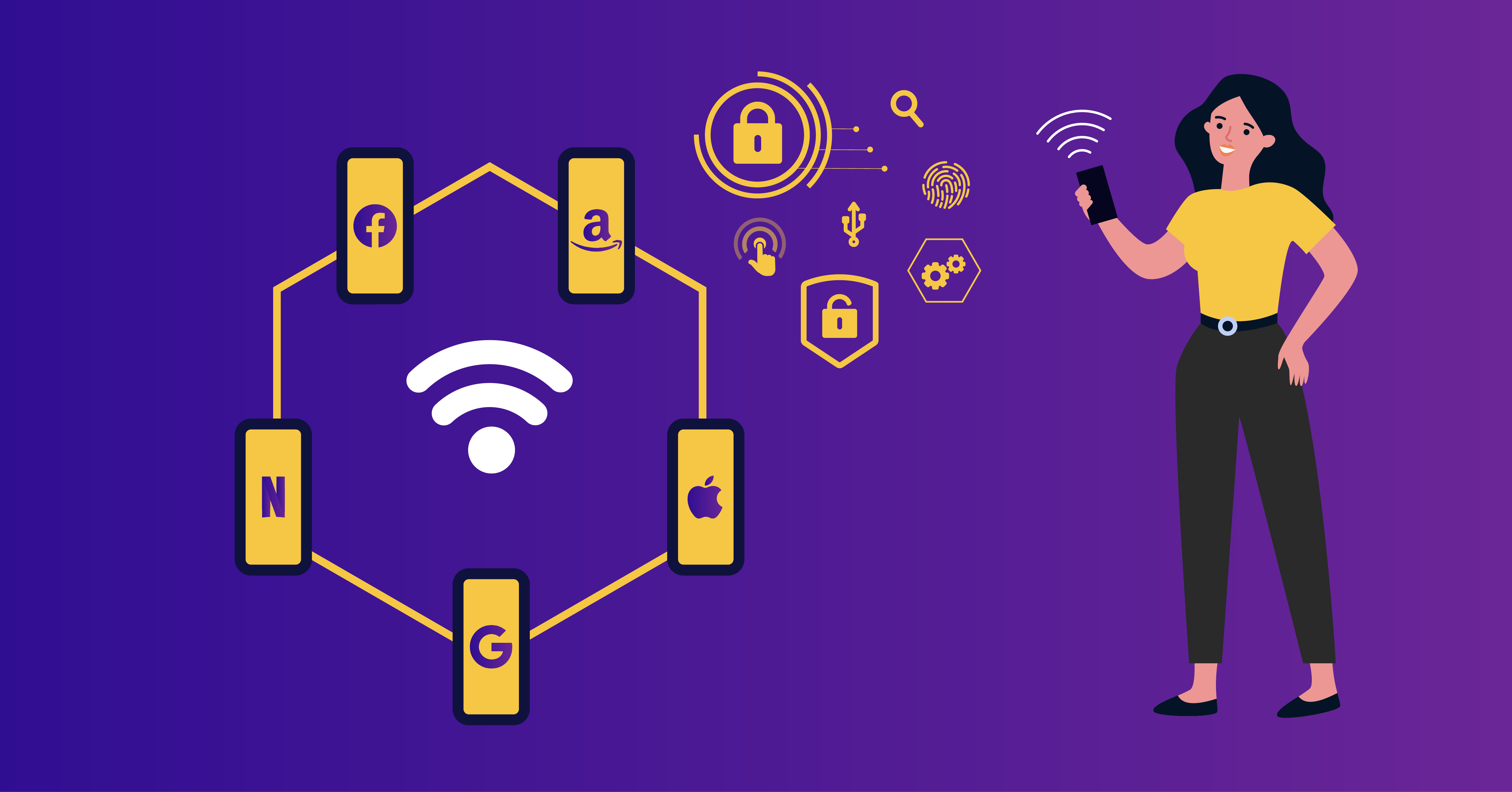 apple, google, netflix, amazon, facebook logos wiht wifi symbols